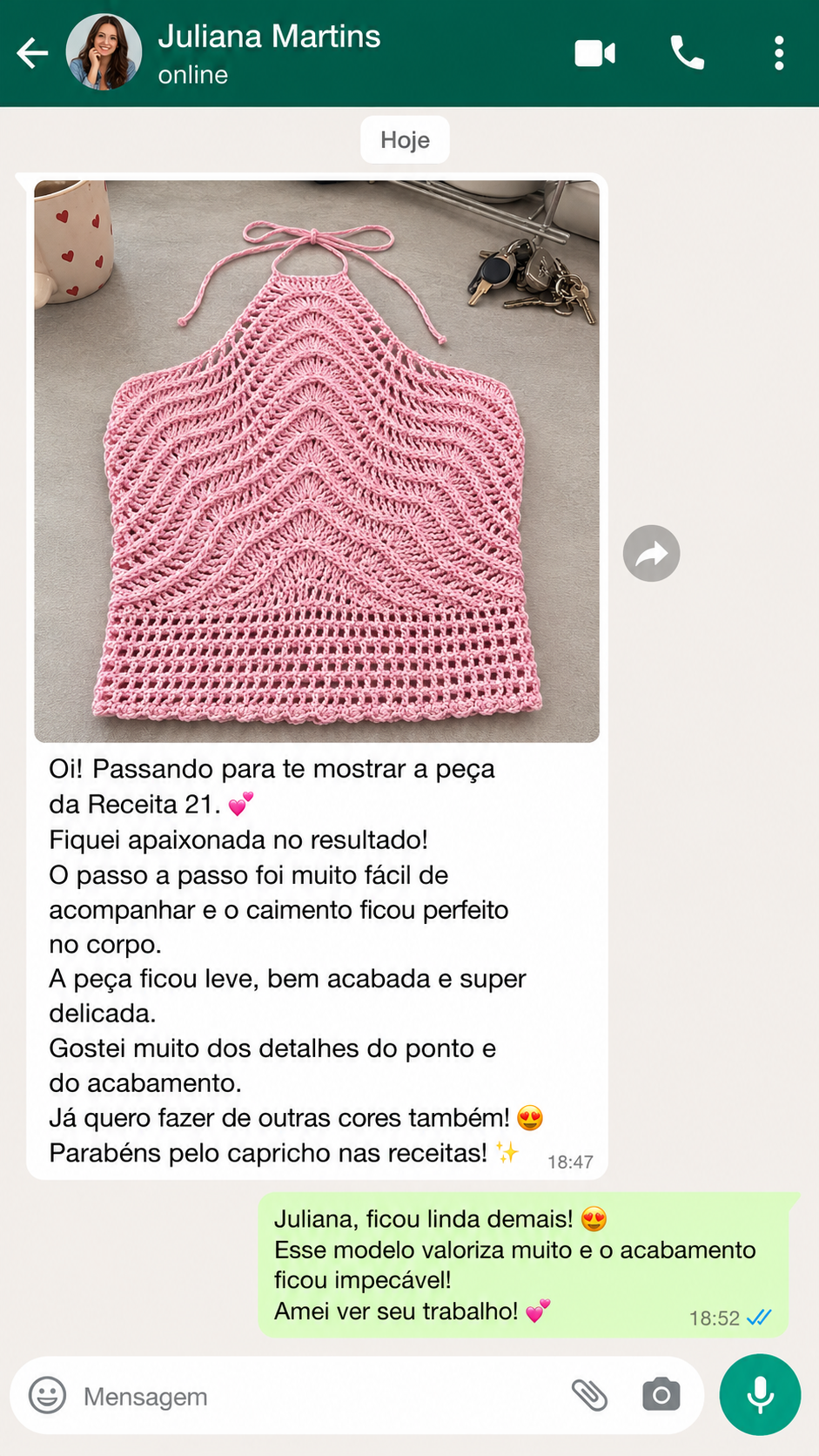 Print de conversa de WhatsApp — depoimento 3